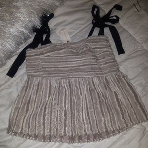 🍄Anthropologie Taupe Top with Black Ties